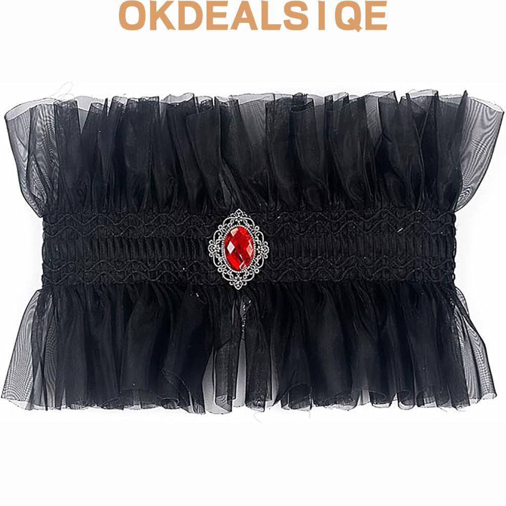 OKDEALS1QE Gothic Collar, Victorian Style Ruffle Lace Jabot Collar, เครื่องประดับคอสีดําสีขาวอัญมณีต
