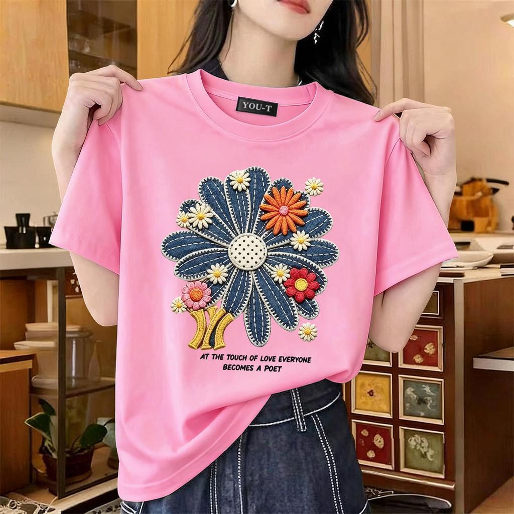 T42.SHOP🌸 เสื้อยืดผ้าคอตตอน 100% “Cowboy Flower” ทรง Oversize คอกลม แขนสั้น ผ้านุ่มสบาย ใส่ได้ทุกวัน ฤดูร้อน ไซส์ S-3XL