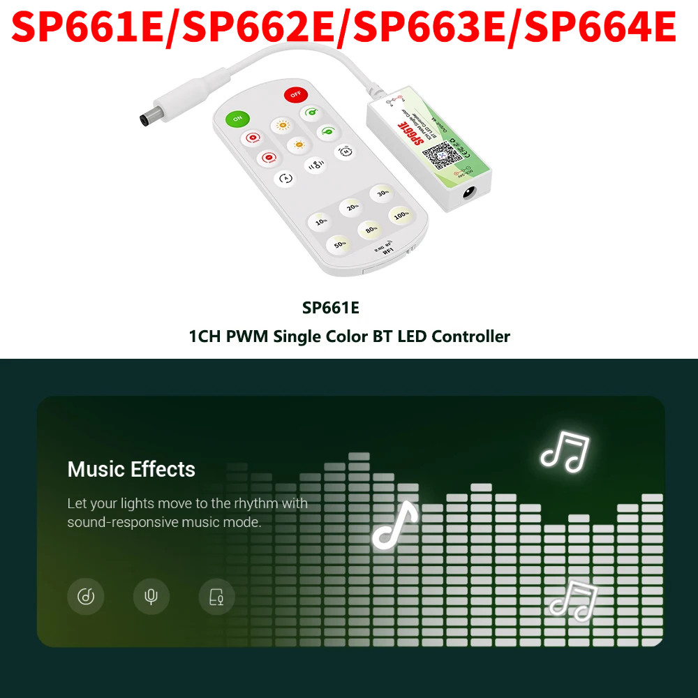 SP661E SP662E SP663E SP664E DCV5-24V 1-5CH บลูทูธเพลง APP 2.4GHzRF LED Controller เดี่ยวสี CCT RGB R