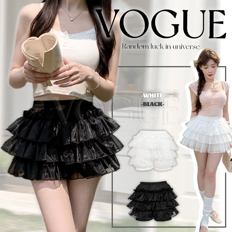 Vogue พร้อมส่ง กางเกงขาสั้นผ้าชีฟอง ดีไซน์ระบายเป็นชั้นๆ ผ้านุ่มเบา แมตช์เข้ากับทุกลุกทุกสไตล์ฤดูร้อน (KK105)
