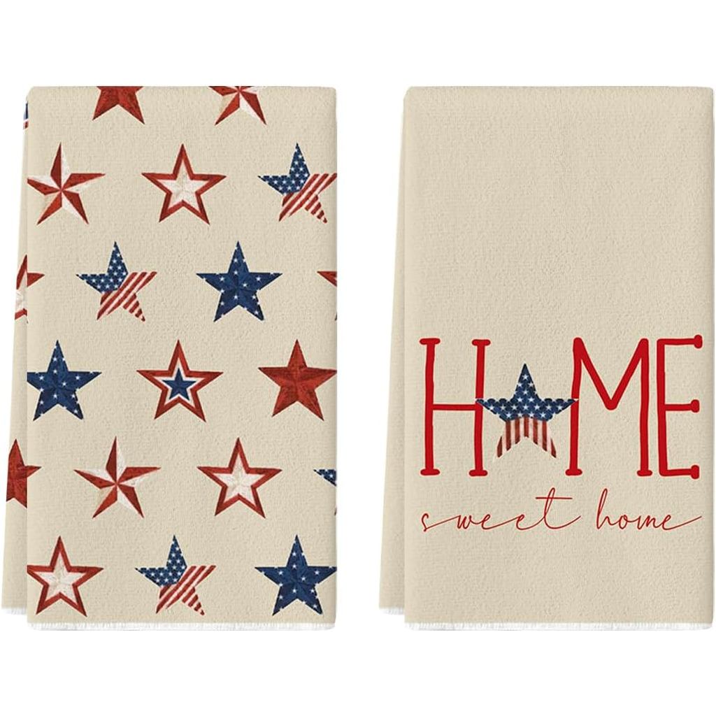 โหมด Artoid America Stars Home Patriotic 4th of July ผ้าขนหนูจาน, 18x26 นิ้ว Memorial Day ตกแต่งผ้าเ