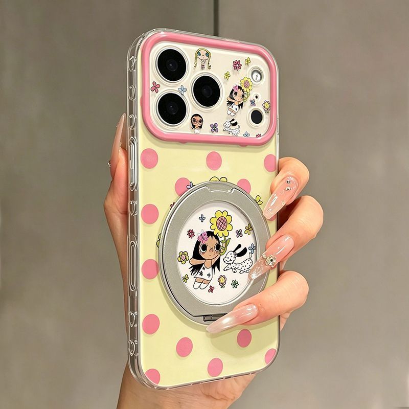 เคสโทรศัพท์ เหมาะสําหรับ iPhone 11 12 13 14 15 16 17 Pro max Plus Polka Dot Xiaoyu + วงเล็บกันกระแทกกันกระแทกป้องกันกรณีรวมทุกอย่าง H5CD