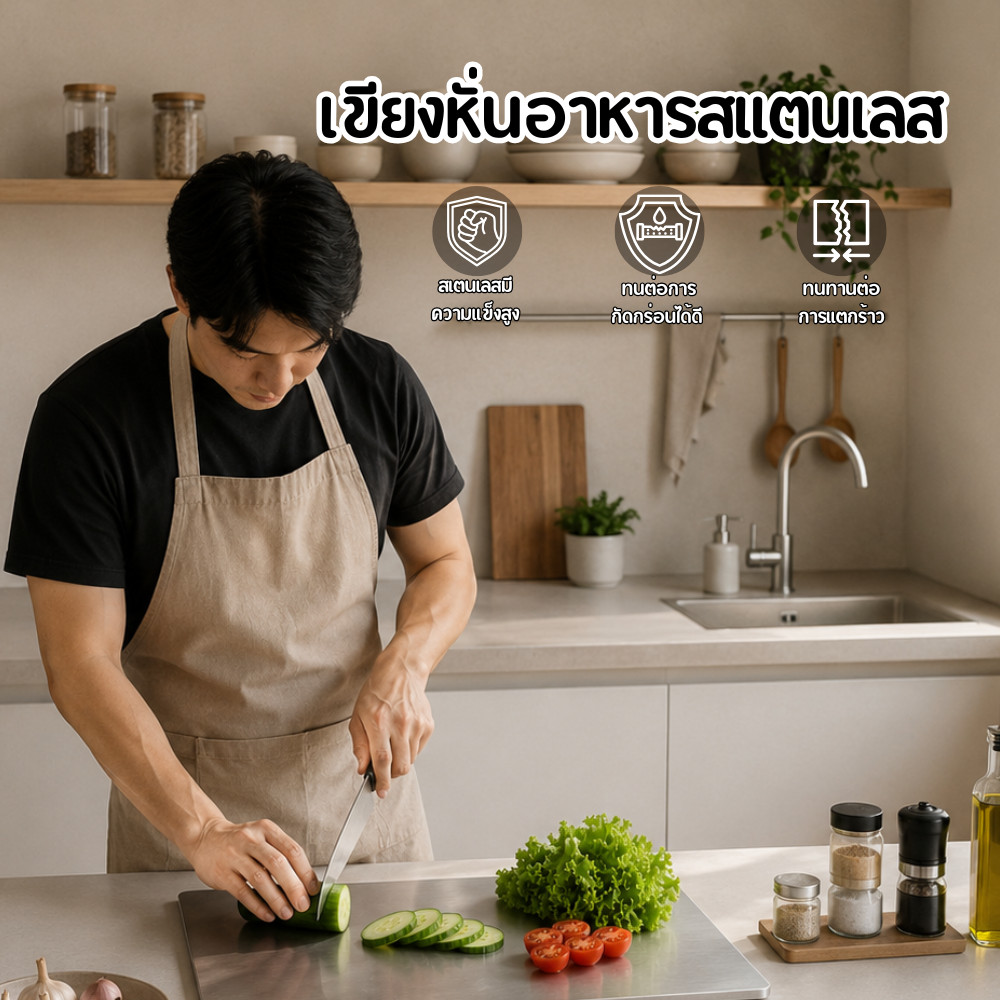 เกรดอาหาร เขียง สแตนเลส แผงนวดแป้งสแตนเลส กันเชื้อกันสนิม ไม่มีเศษอาหารติด ทำความสะอาดง่าย Z0233