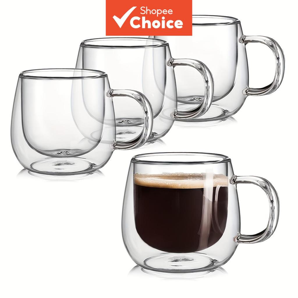 ถ้วยกาแฟแก้วสองชั้น ชุดแก้วเอสเพรสโซ่ Borosilicate Latte ขนาด 200 มล