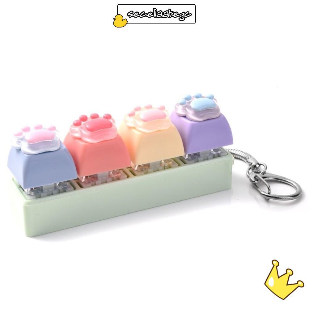 SECELPH Cats Keyboard Fidget Toy, พวงกุญแจ Fidget ปุ่ม, บรรเทาความวิตกกังวล 4 ปุ่ม Fidget Clicker Fi