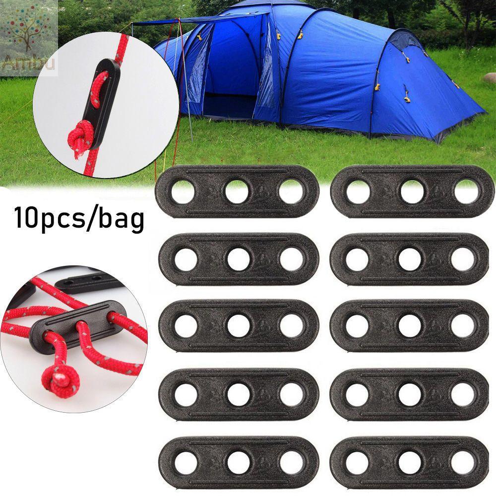 AMBU 10 ชิ้นลมเชือกหัวเข็มขัดกันสาดสีดํา Wigwam ปรับ 3 หลุม Tensioner ล็อค