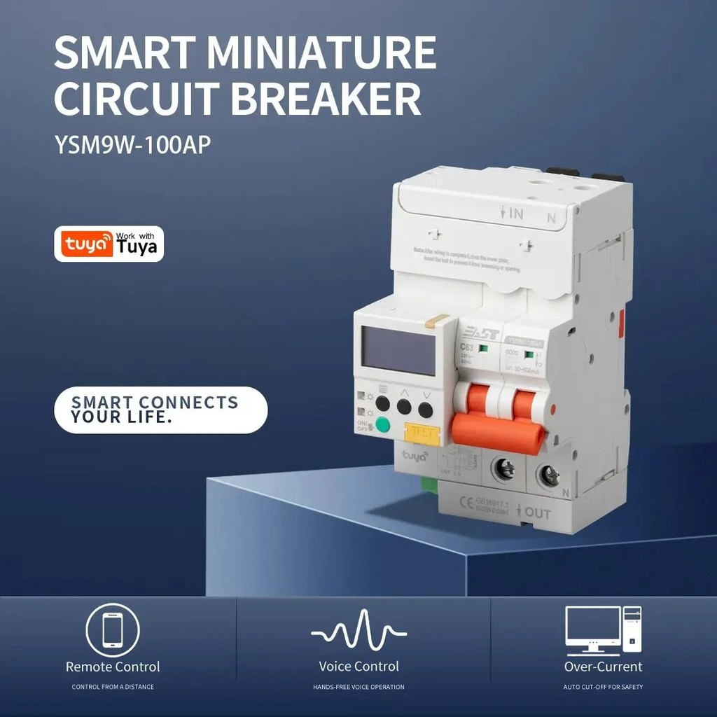 BNJG EAST Tuya YSM9WSeries 6KA 100A Din Rail Wifi สมาร์ท MCB 50Hz 2p 230V ทองแดง Miniature Circuit B