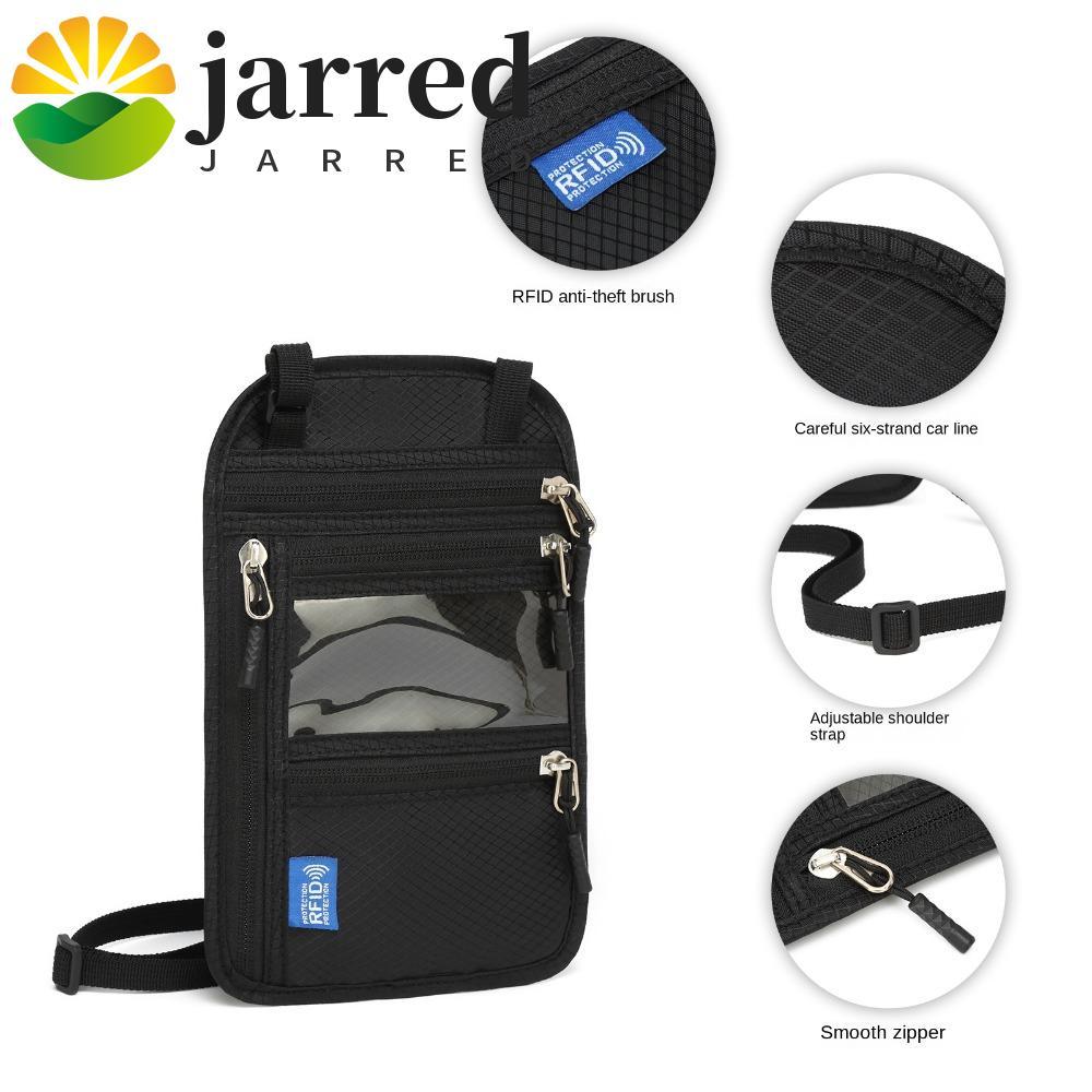 JARRED กระเป๋าสตางค์คอ, Multi-Pockets Anti-theft RFID Passport Bag, Classic RFID Blocking กันน้ําปรั
