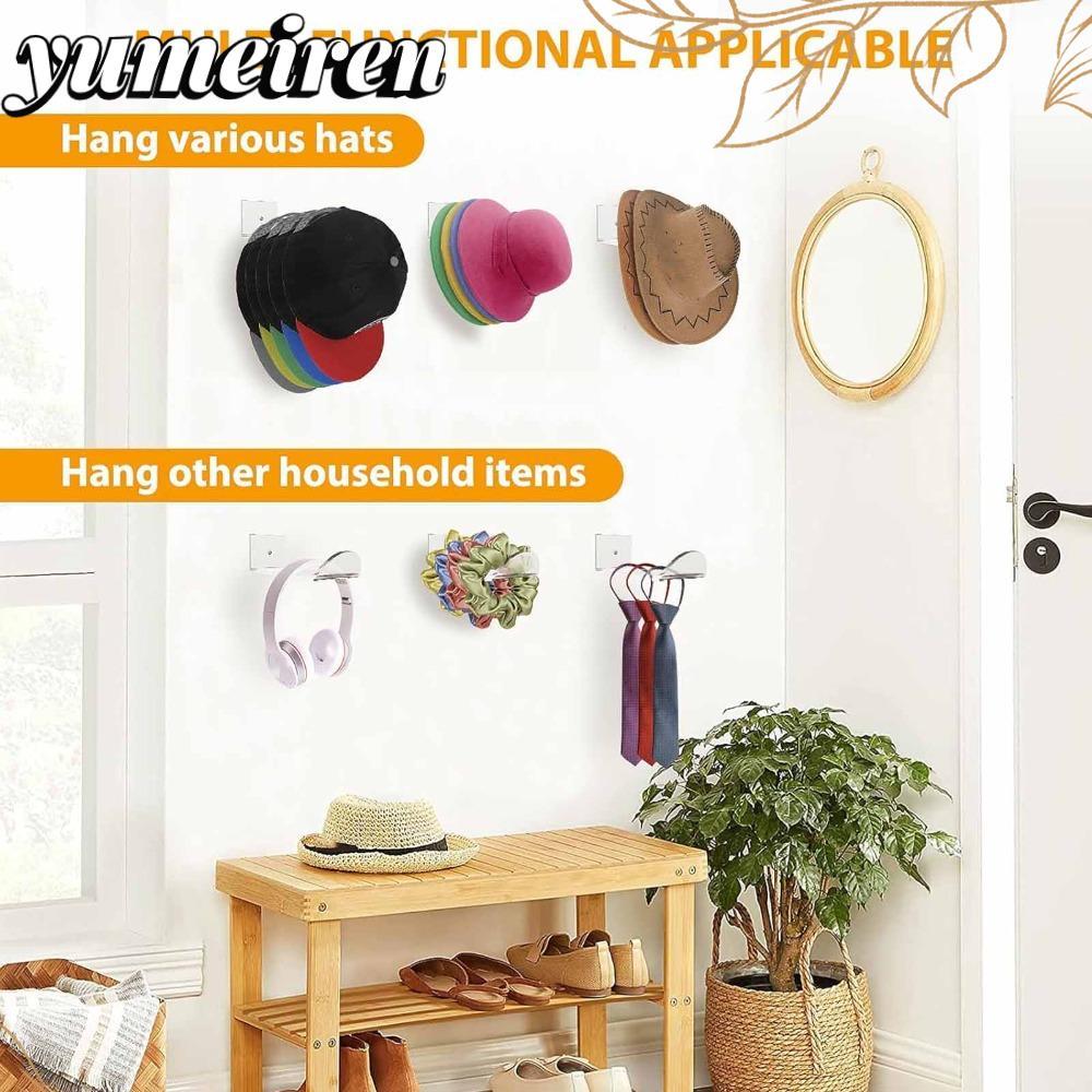 YUMEIREN 6 ชิ้น Cap Rack, อะคริลิค Minimalist หมวก Rack, ปฏิบัติติดผนัง Cap Organizer Entryway ใช้