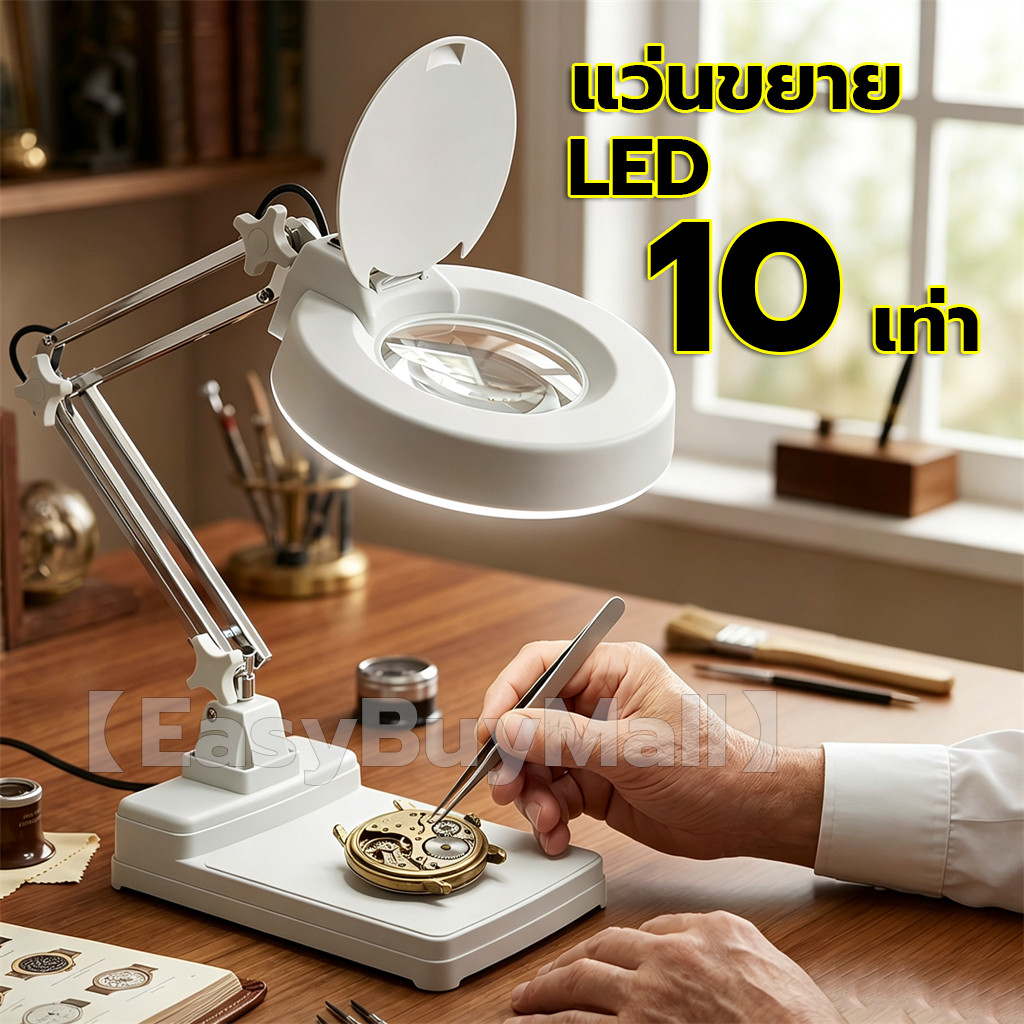 【EasyBuyMall】แว่นขยาย 10 เท่า ไฟ LED โคมไฟ โคมไฟแว่นขยาย ตั้งโต๊ะ แว่นขยายตั้งโต๊ะ แว่นขยายช่างโคมไฟ