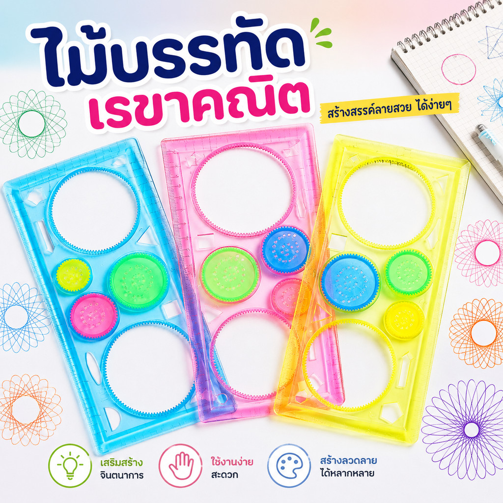 SKY *คละสี* ไม้บรรทัดเรขาคณิต ไม้บรรทัดหมุนมหัศจรรย์ สำหรับเด็ก นักเรียน ไม้บรรทัดสร้างลาย หมุนเกลียว Geometry Ruler