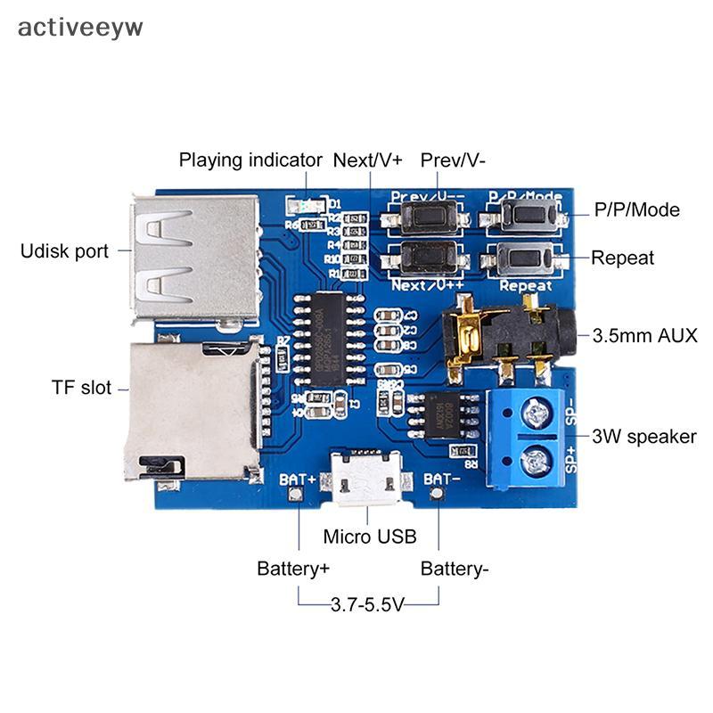 Activeeyw] 5V 3W MP3 Audio Decoder Power Amplifier Board Micro USB TF Card ใหม่