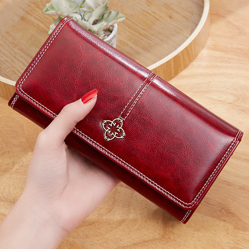 2026 Ladies Long wallet Beauty Retro Oil Wax Leather Women Wallet Women Wallet