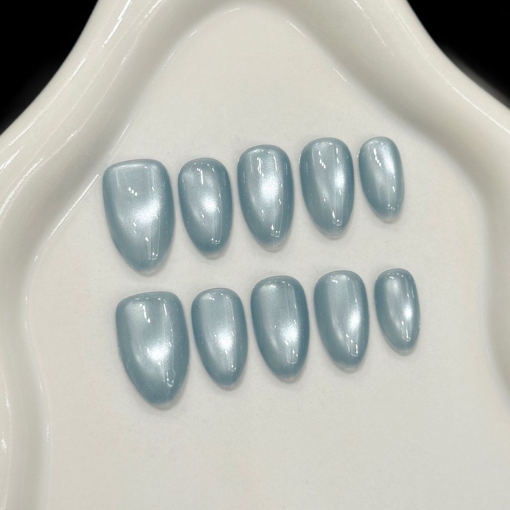 ใส่เล็บ [มหาสมุทร] ลูกปัดแก้ว Strobe Chasing Light Cats Eye Dense Cats Eye Simple Daily Almond Nails