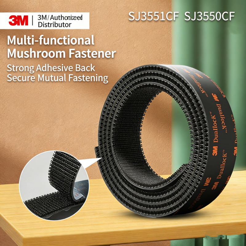 3M SJ3550CF เห็ด Reclosable Fastener เทปกาวสองหน้า Dual Lock สีดําโปร่งใสกาว Backing เทป Strong