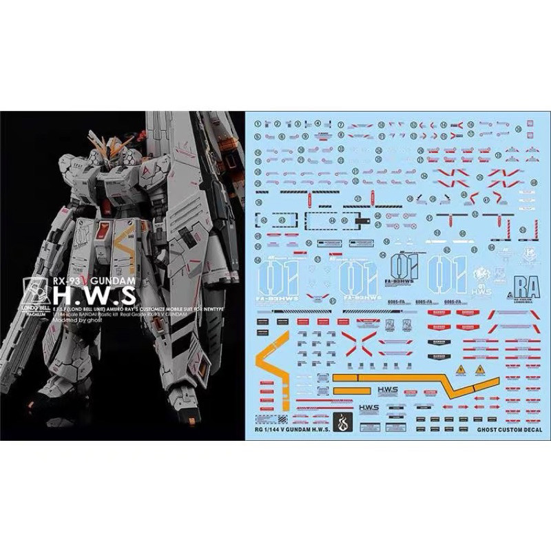 (พร้อมส่ง) ดีคอลน้ำ DECAL [GHOST] RG 1/144 RX93 V NU HWS Gundam สะท้อนแสงแบล็คไลด์