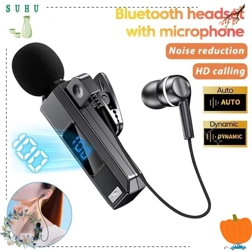SUHU หูฟังแบบหนีบคอปก,พร้อมไมโครโฟนหูฟังไร้สายตัดเสียงรบกวน,บลูทูธ 5.5 HD โทรพร้อมหูฟังชาร์จ