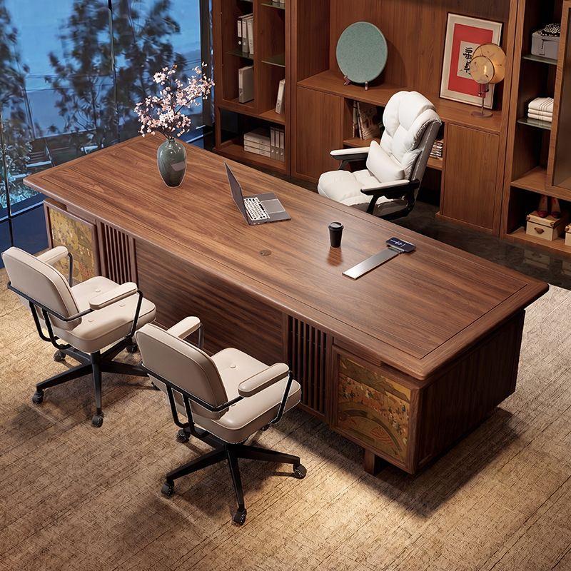 Solid wood computer desk, office executive desk with drawers
