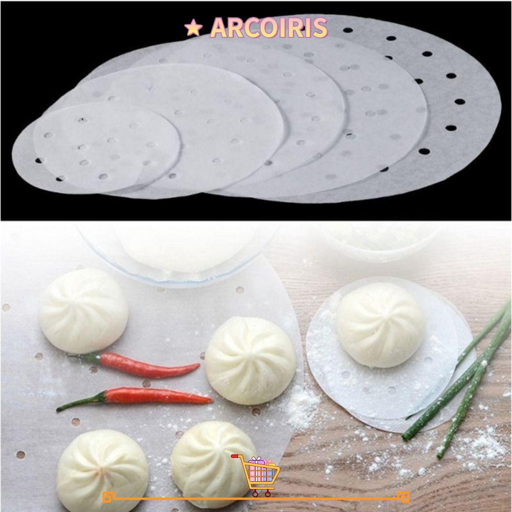 ARCOIRIS 100 ชิ้นกระดาษนึ่ง,ทิ้ง 4/5/6/7/8in Buns ขนมอบกระดาษไม่ติด,รอบ Buns Pad กระดาษครัวทําอาหารเ