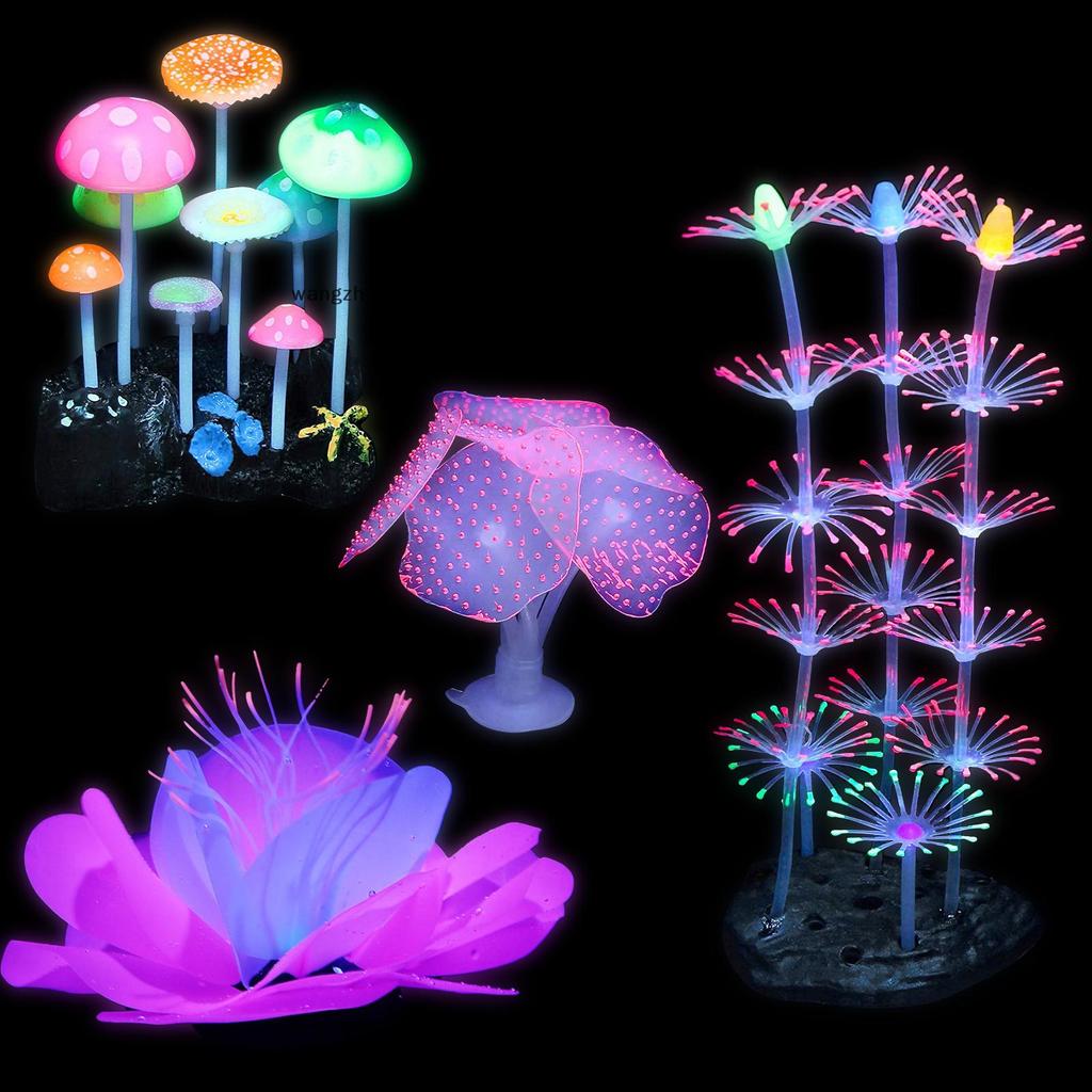 Hot 4PCS Glowing Fish Tank Decorative Plants, Glow Aquarium Glowing Mushroom .
