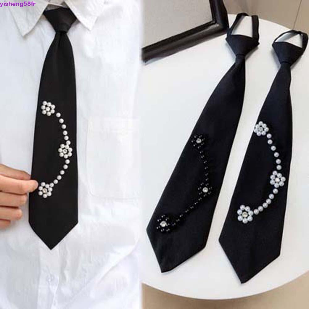 YISHENG Pearls Tie เนคไทยาวมือสีดําสไตล์เกาหลีพู่สไตล์วิชาการหรูหราสร้อยคอตกแต่งเสื้อ Tie Performanc