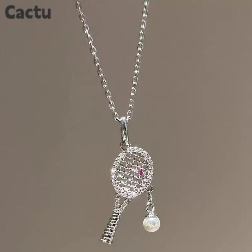 CACTU Racquet จี้สร้อยคอ, Rhinestone Accent สีชมพูZircon Rhinestoneจี้สร้อยคอ,ประณีตออกแบบไข่มุกZirc