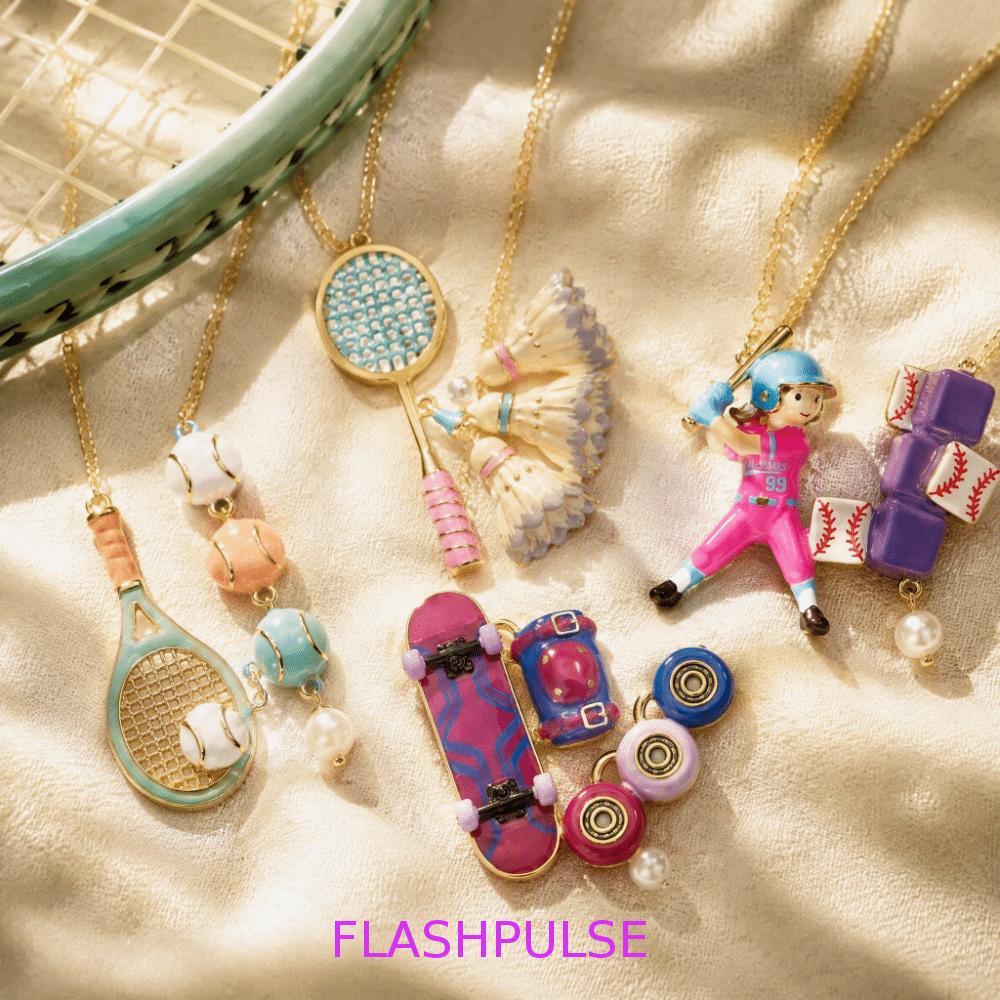 FLASHPULSE สร้อยคอเคลือบ, Pearl Charm สร้อยคอกีฬาแปลกใหม่, 3D Layerable Y2K แฟชั่นกีฬาเครื่องประดับธ