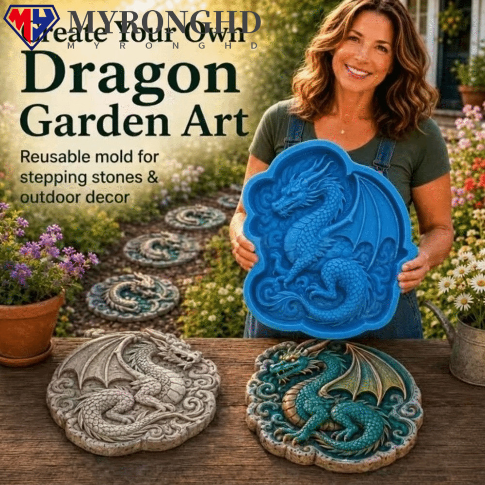 MYRONGHD Garden Path Cement Mould, Reusable Cement Casting Stepping Stone Mold, DIY Dragon Shape Sil