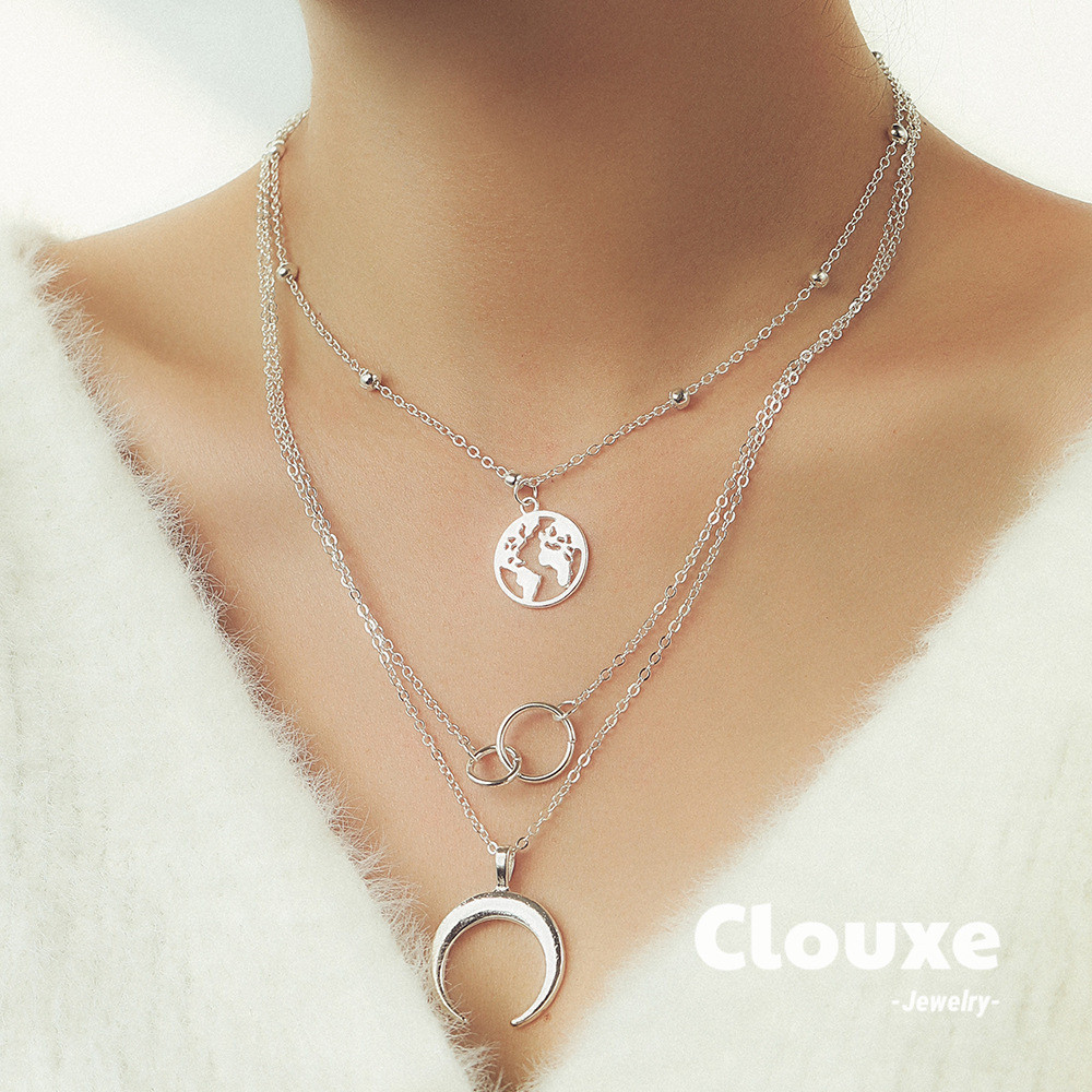 [Clouxe] สร้อยคอสองชั้น Moon Map สไตล์โบฮีเมียนอเนกประสงค์ F695
