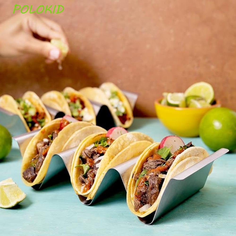 POLOKID Taco Stand, ที่วาง Taco สแตนเลสกันสนิมหยัก, เครื่องมือห้องครัว Silver V-shaped Groove Mexica