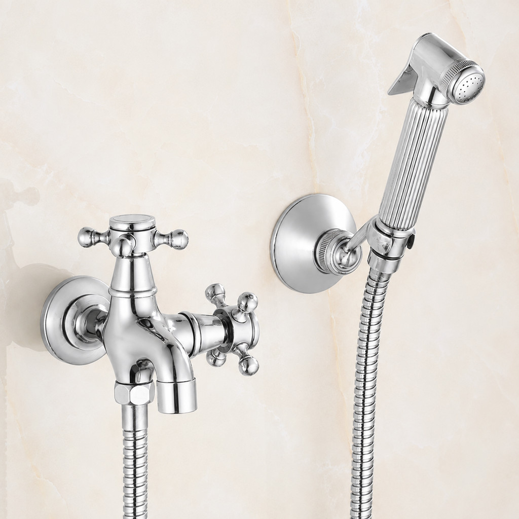 Chrome ห้องน้ํา Bidet Sprayer ชุดทองเหลืองคู่ใช้ Bidet ก๊อกน้ําห้องน้ํา Sprayer Shower Bidet ก๊อกน้ํ
