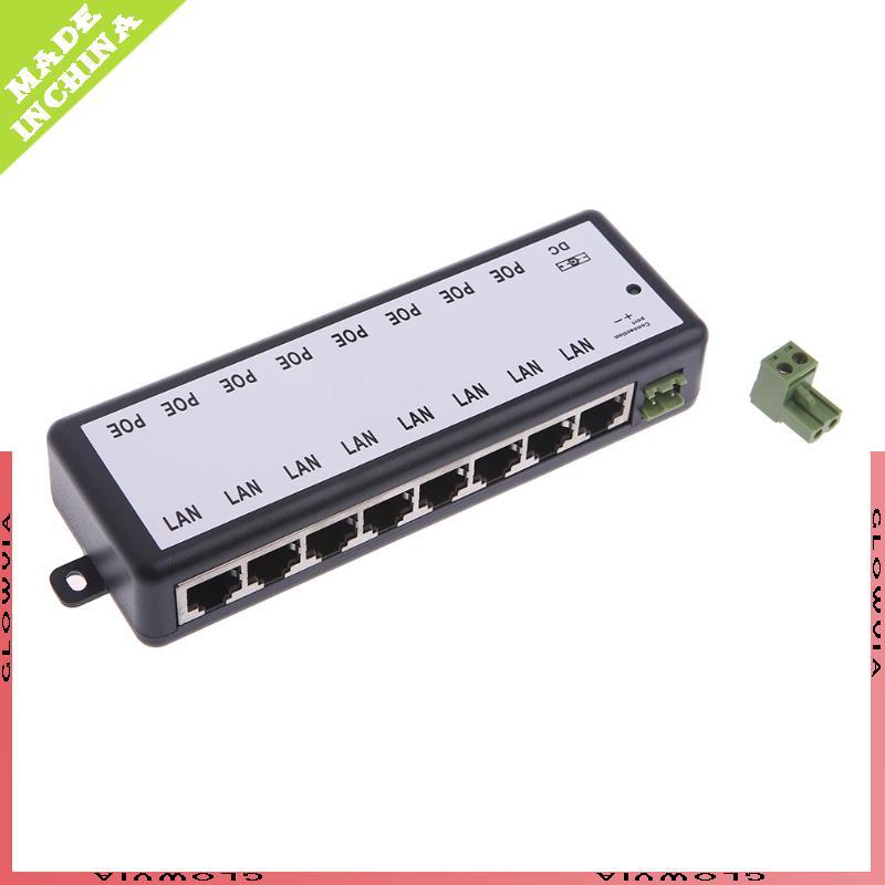 GLO อะแดปเตอร์ PoE 8 พอร์ต 8 พอร์ต Power Over Ethernet หัวฉีด DC 12V-48V 10 100M