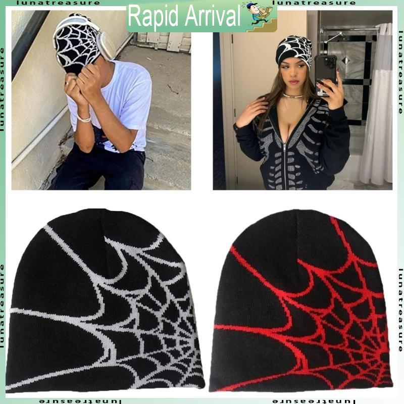 Lun หมวกแมงมุม Y2k หมวกถักหมวก หมวกหมวก Spider Baggy Slouchy Beanie หมวก Skull หมวก Y2K Beanie Skull
