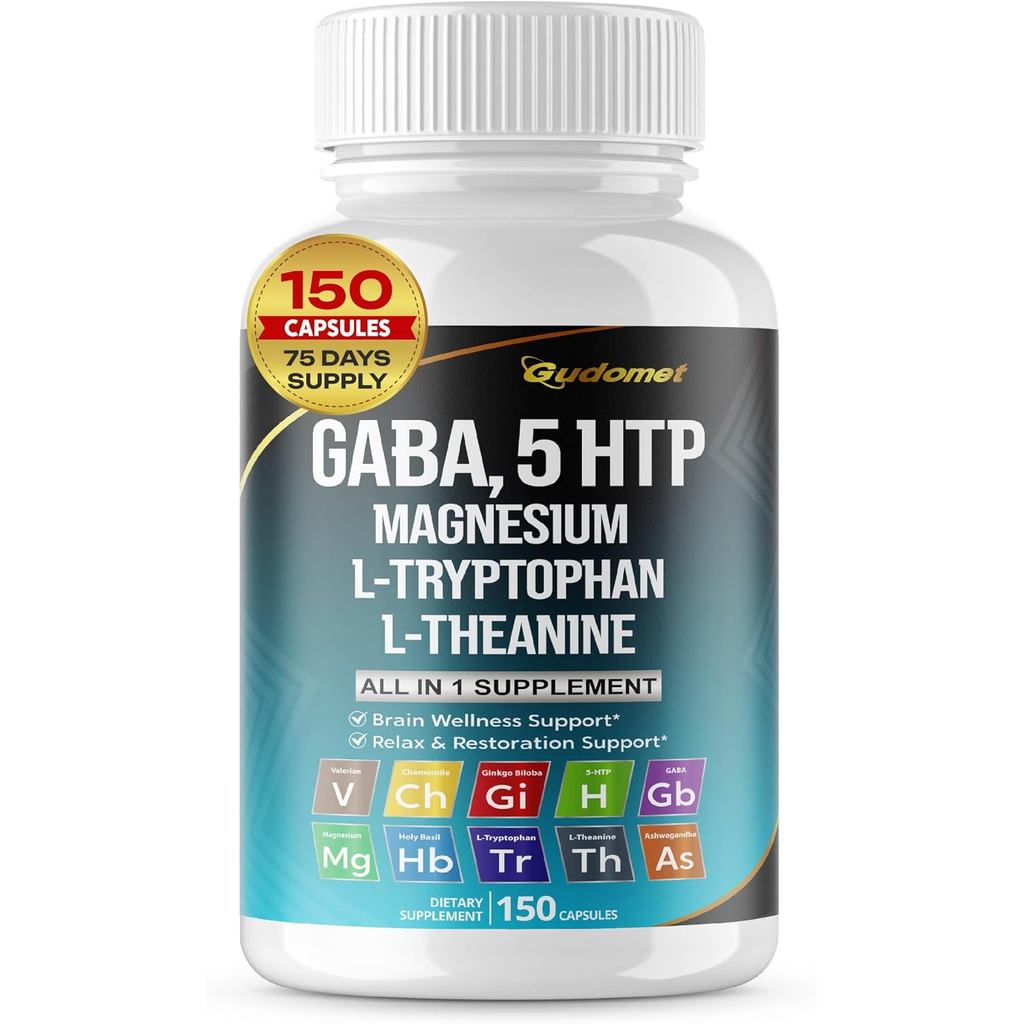 GABA 12-in-1 พร้อม 5-HTP, L-Theanine & Tryptophan, 150 แคปซูล