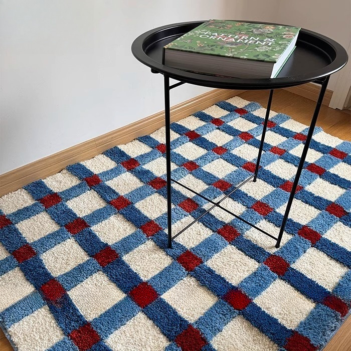 Plaid Carpet Anti-slip Bedroom Bedside Carpet Absorb Water Flocking Living Room Sofa Blanket