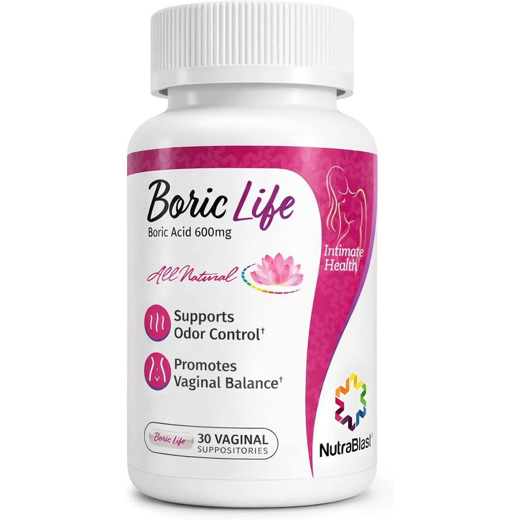 NutraBlast Boric Life Boric Acid Suppositories สําหรับผู้หญิง 600 มก., 30 นับ