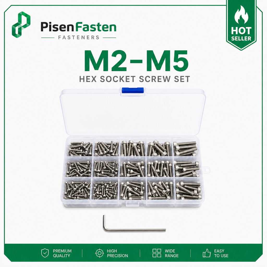 ชุดสกรูหัวจมหกเหลี่ยม M2-M5 พร้อมกล่องและประแจ Hex Socket Bolt Set สำหรับงานซ่อม DIY