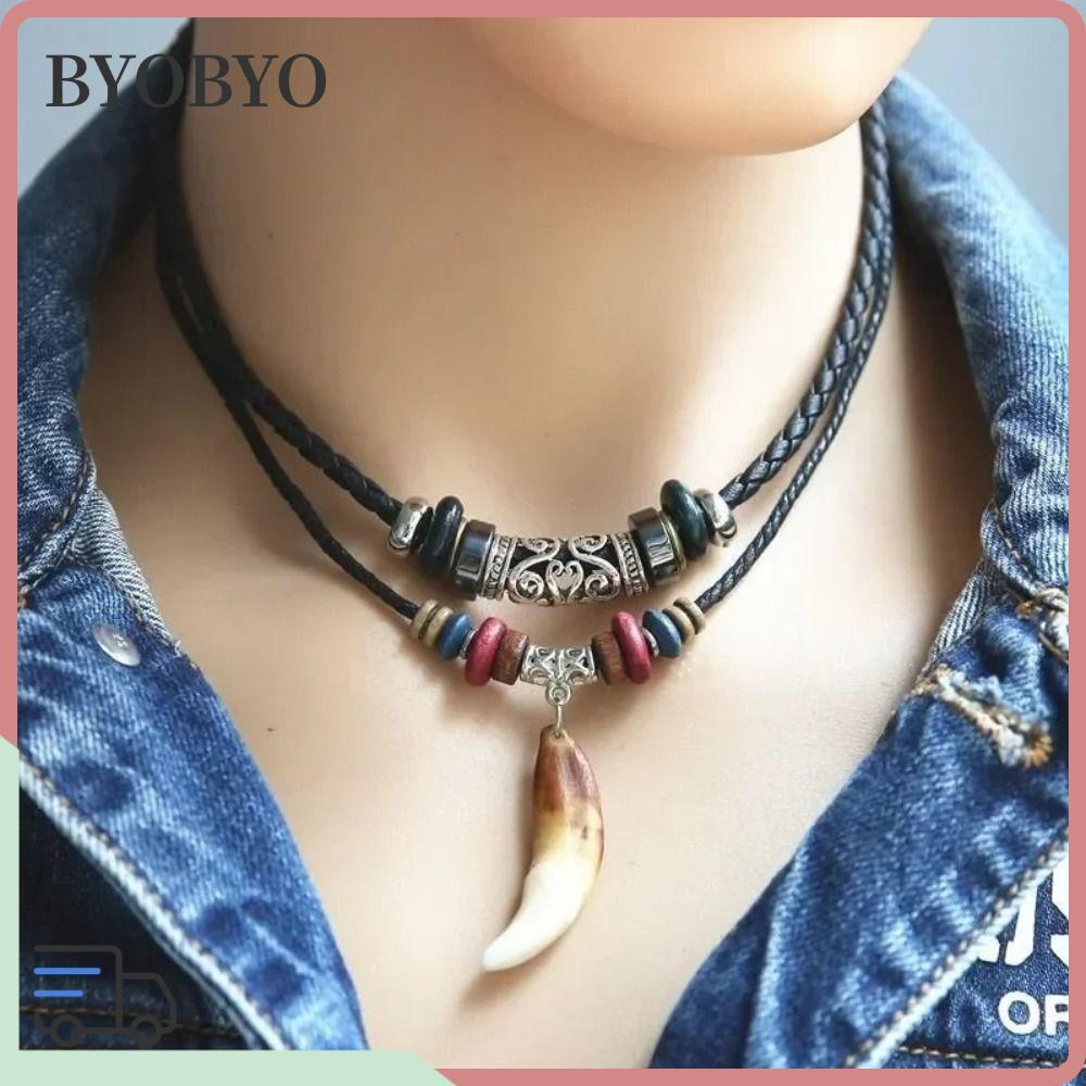 BYOBYO Vintage Wolf Tooth Pendant, Wolf Fang สานสร้อยคอสวดมนต์, 2024 Handmade Wolf Tooth จี้สร้อยคอ 