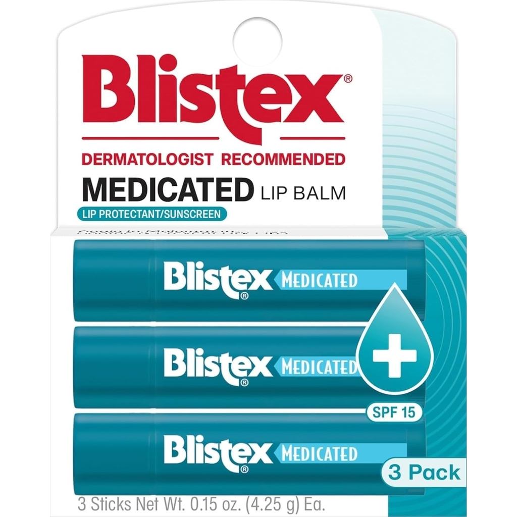 Blistex Medicated Lip Balm SPF 15, 24 Hr Moisture, 0.15 oz, 3 Count R9YU