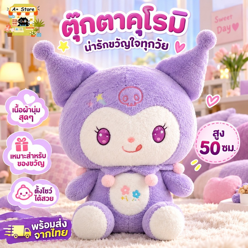 🚀ส่งจากไทย🚀ตุ๊กตาเจ้าหญิงคุโรมิน่ารัก สีม่วง เหมาะกับของขวัญวันเกิด สําหรับเด็กผู้หญิง [รับประกันคุณภาพ]