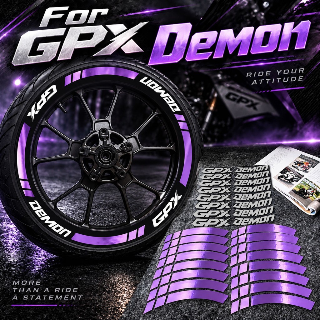 สําหรับ GPX Demon 125 150GR FI GR200R GR165R GR165RR ล้อสติกเกอร์ชุดสีม่วง Chrome Decal สําหรับ GPX 