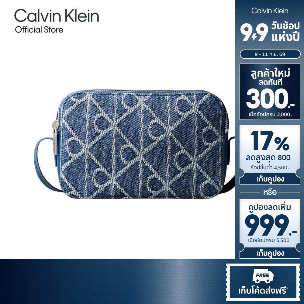 CALVIN KLEIN กระเป๋าสะพายข้างผู้หญิง Allover Emblem Logo รุ่น 4F3430G YBN-สีฟ้า