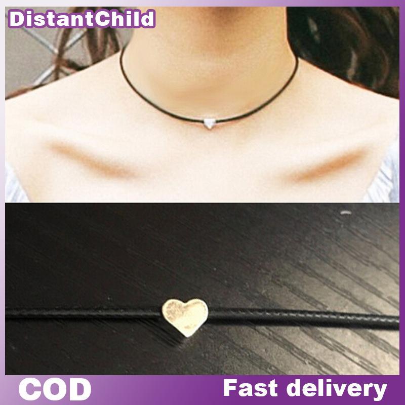 DSTH แฟชั่นผู้หญิงหนังเทียมเค้นคอโซ่หัวใจ Nelace เครื่องประดับวินเทจ DSS