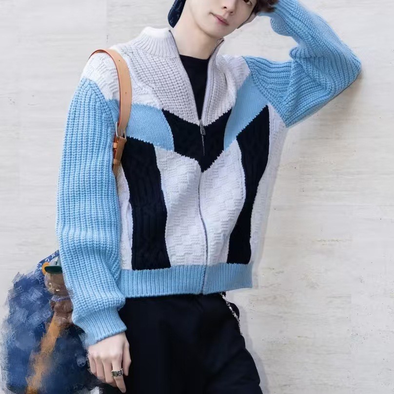 DKSH ฤดูใบไม้ร่วงฤดูหนาวสไตล์ใหม่แฟชั่น High-End Contrast สีเสื้อแจ็คเก็ตเสื้อถักผู้ชายผู้หญิงสไตล์เ