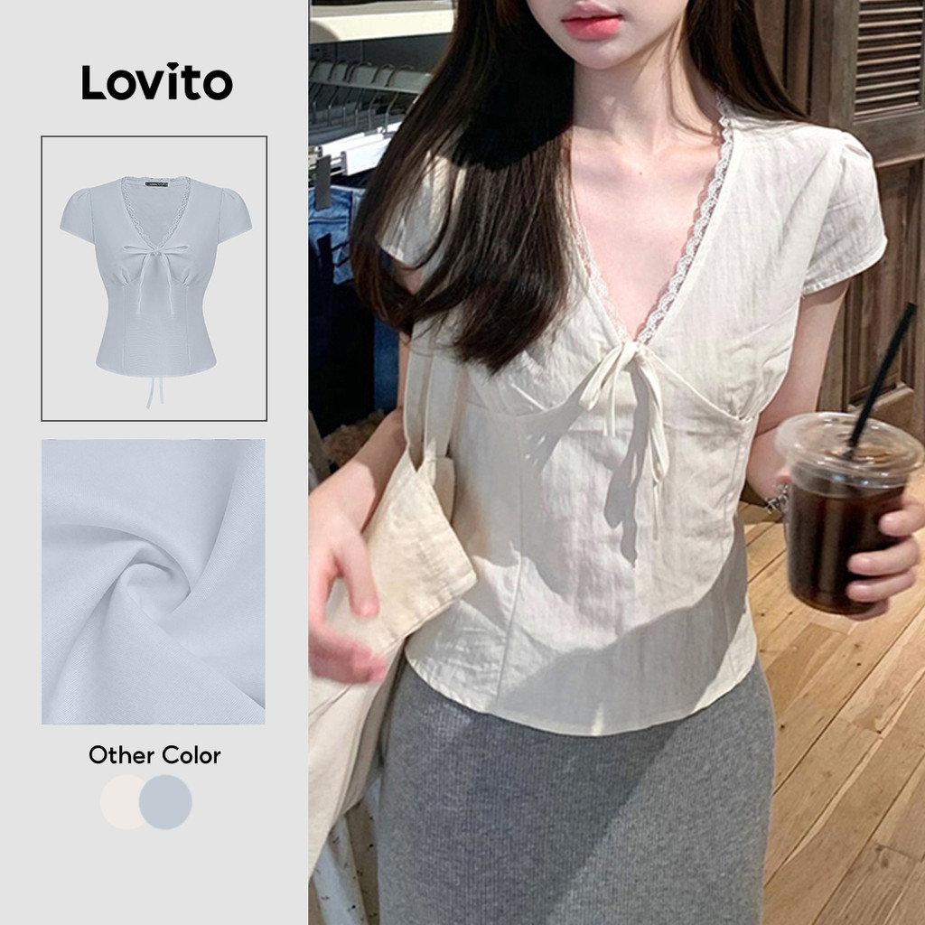 Lovito بلوزة دانتيل بكتف مكشوف — أبيض — صورة 2