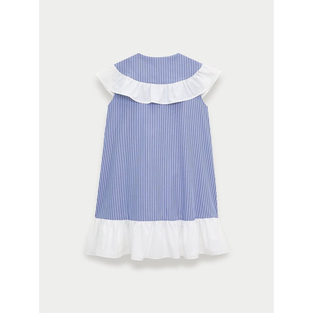 [Pomelo] เดรสสั้นแขนกุดลายทางแต่งดีเทลคอระบาย / Striped Sleeveless Mini Dress with Ruffle Collar Detail — صورة 4