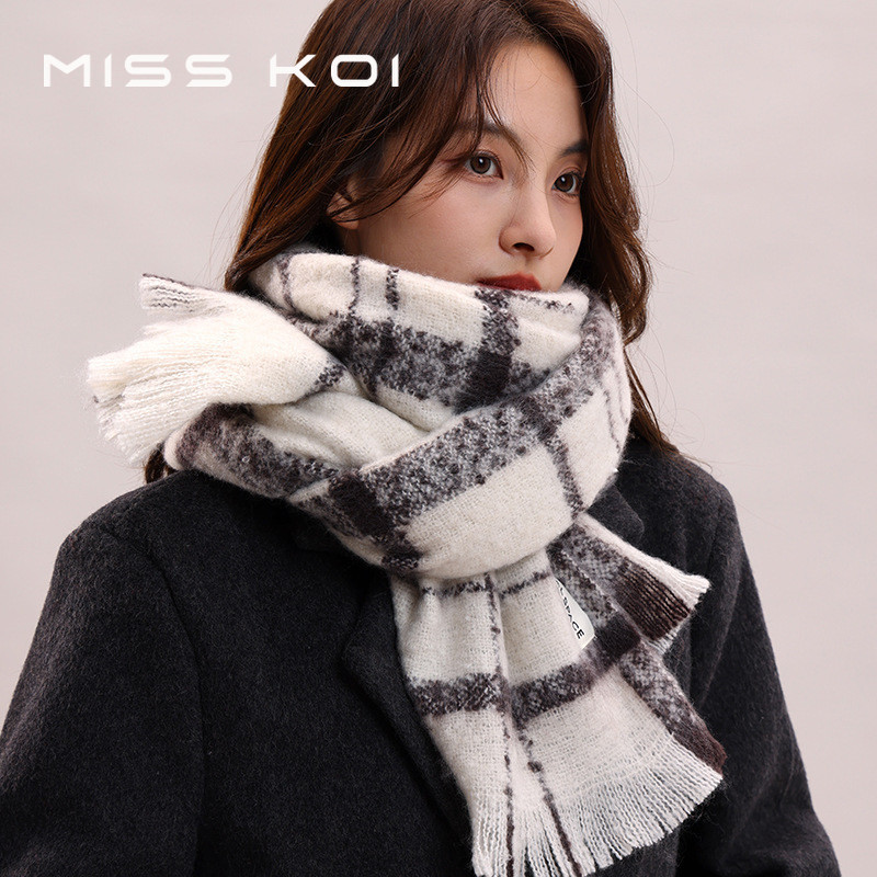MISSKOI ผ้าพันคอสไตล์ใหม่ผู้ชายฤดูใบไม้ร่วงฤดูหนาว All-Match ขนสัตว์ Warm คู่ลายสก๊อต High-End Bib ของขวัญสําหรับแฟน
