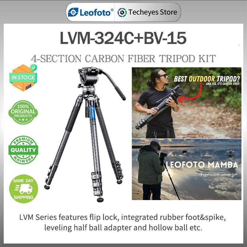 Leofoto LVM324C ขาตั้งกล้องวิดีโอ 4 ส่วนขาตั้งกล้องคาร์บอนไฟเบอร์พร้อม BV15 HeadTH99 HKDJ
