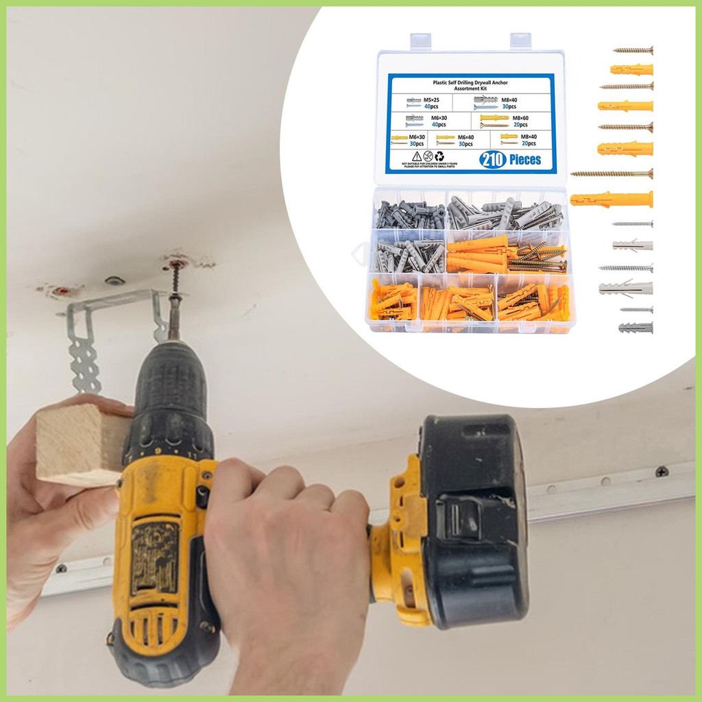 Self-Drilling Drywall Anchors 210 ชิ้นสกรูขยาย Self-Drilling Drywall Anchors Toggle Bolts Quick abrt