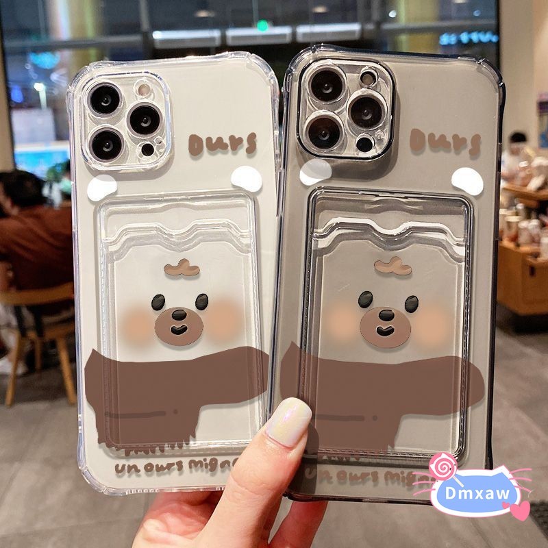 ผ้าพันคอหมี Emoji ผู้ถือบัตรเคสโทรศัพท์สําหรับ Samsung Galaxy S10 S9 S8 Plus Lite S10+ S9+ S8+ หมายเ
